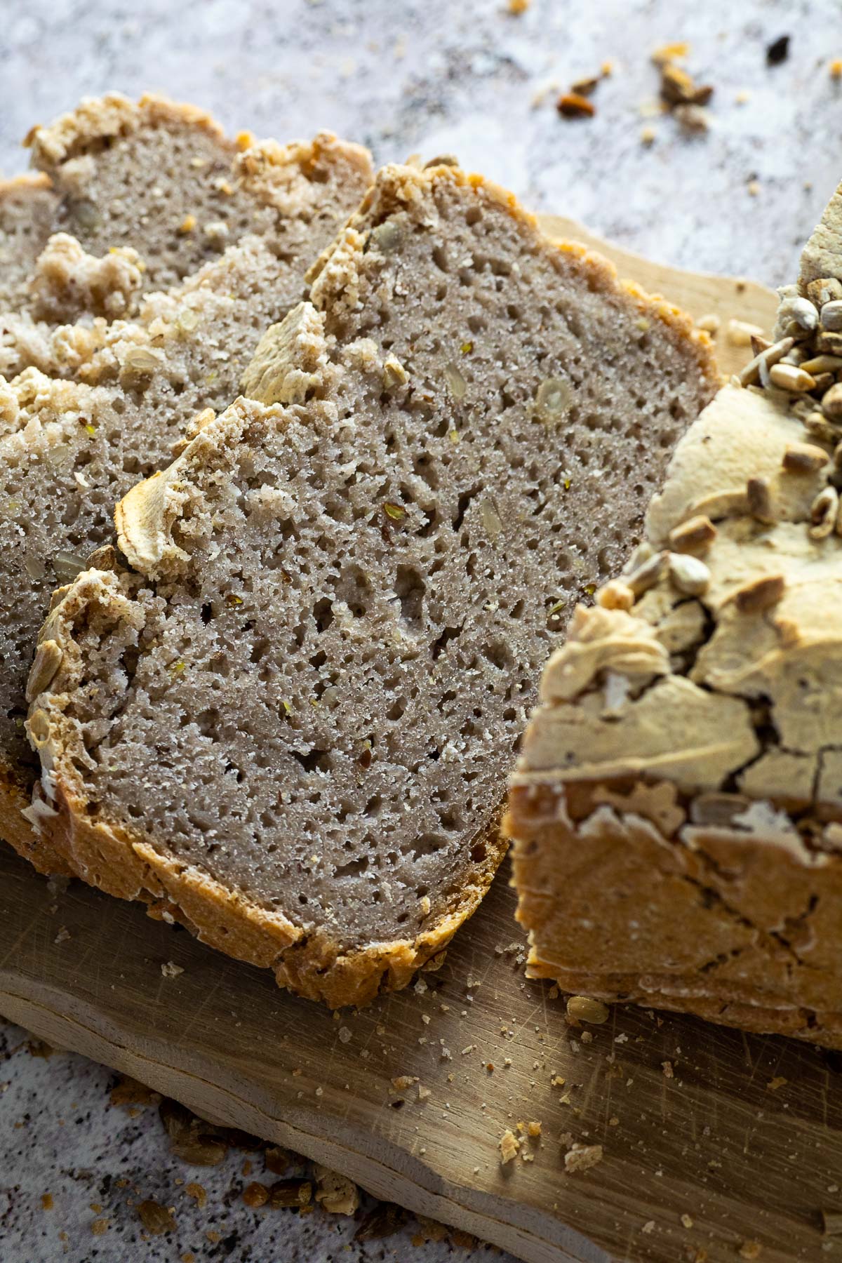 Close up of one buckwheat bread slice