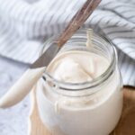 Close up of vegan mayonnaise in a jar