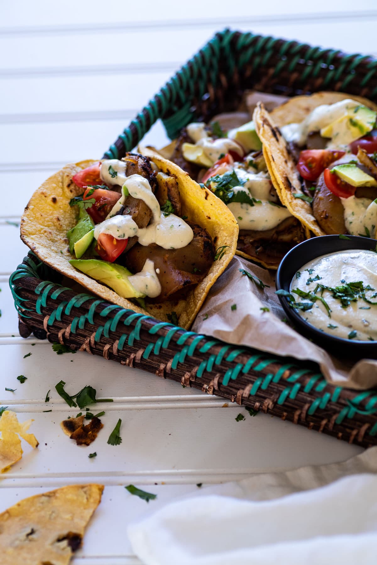 Potato taco in a serving tray