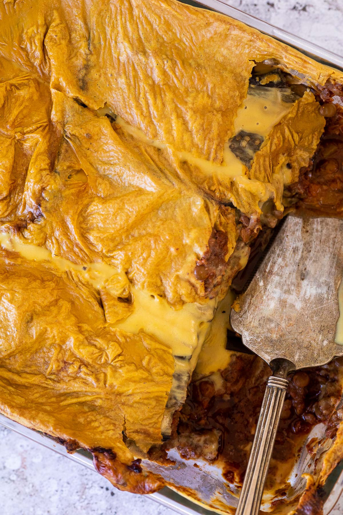 Close up of the vegan moussaka casserole