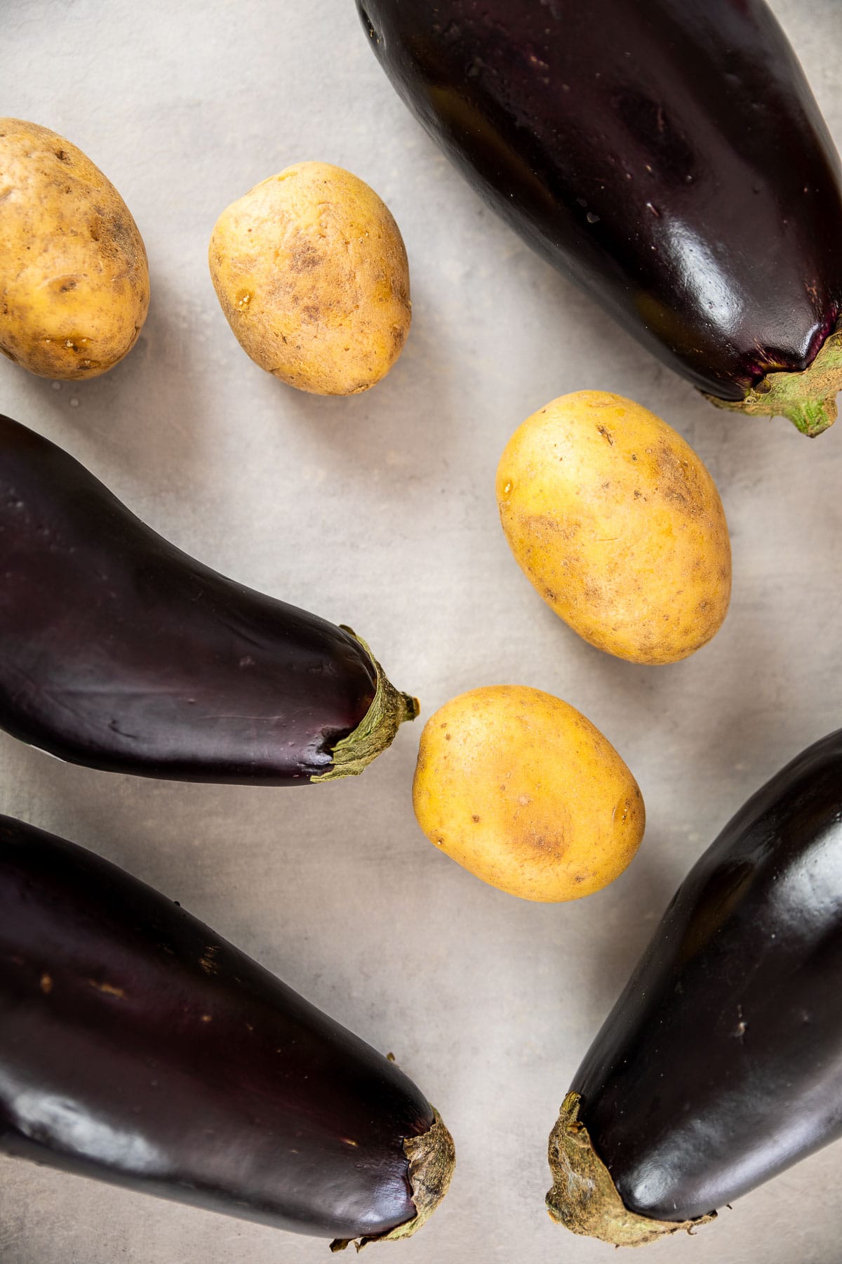 Ingredient shot of the potatoes and eggplants for the moussaka