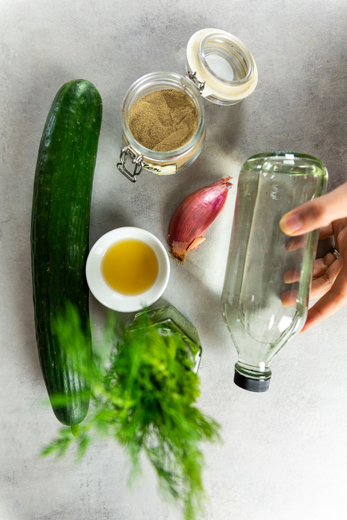 Ingredient shot of the vegan cucumber salad