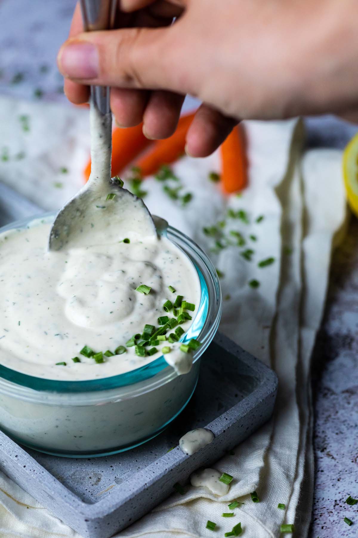 Stirring vegan Ranch Dip